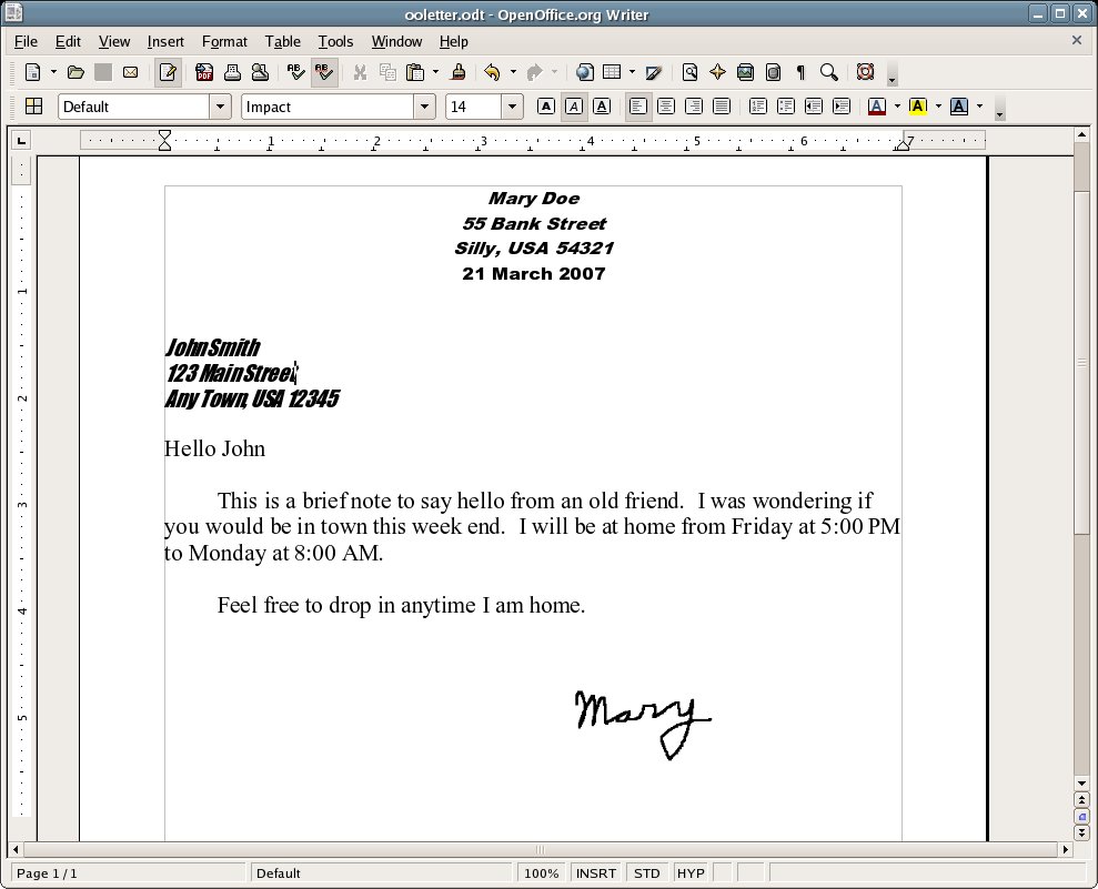 Open Office Writer with Letter