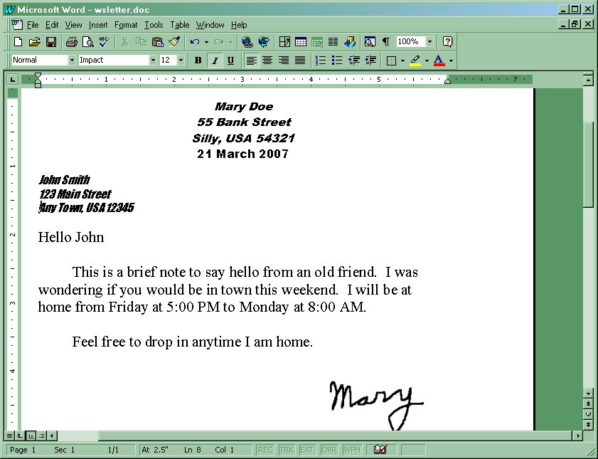 MS Word with Letter