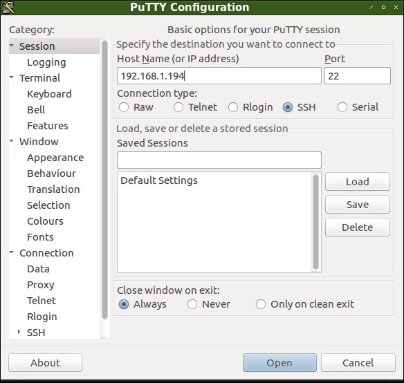 putty session